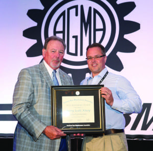 Scott Knoy receives the prestigious Next Generation award from Lou Ertel, Chairman of Overton Chicago Gear and also current Chairman of the Board of Directors for AGMA at the 2014 AGMA annual meeting in Orlando, Florida