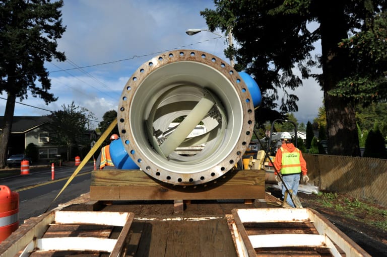 The installation of the system at SW 147th Avenue and Powell in Portland, Oregon. Photo Credit: Sherri Kaven.