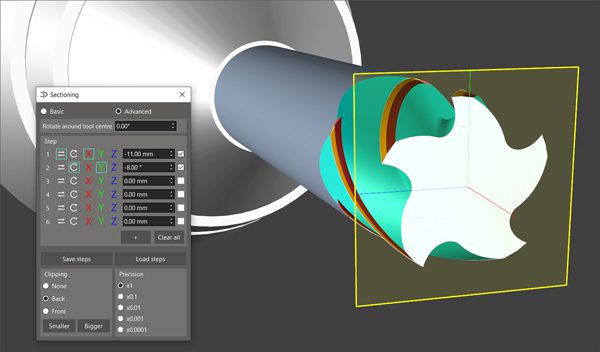ANCA CIM3D Software - advanced sectioning plane